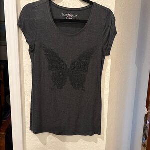 White House Black Market Dark Gray Butterfly Tee